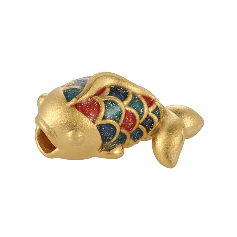 Small size glitter enamel craftsmanship luxury design micro-hard gold 24k pure gold Chinese style koi bracelet beaded