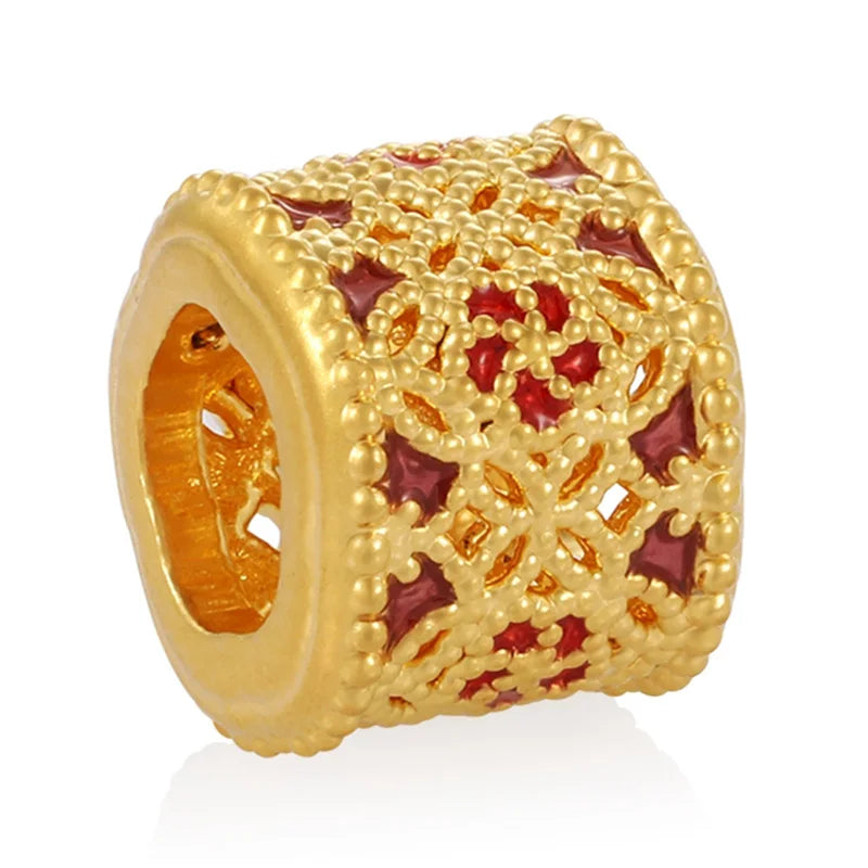 Gorgeous 24K Solid Gold Beaded Bracelet Classical Winter Plum Blossom Pattern Hollow Filigree Design Ancient Enamel