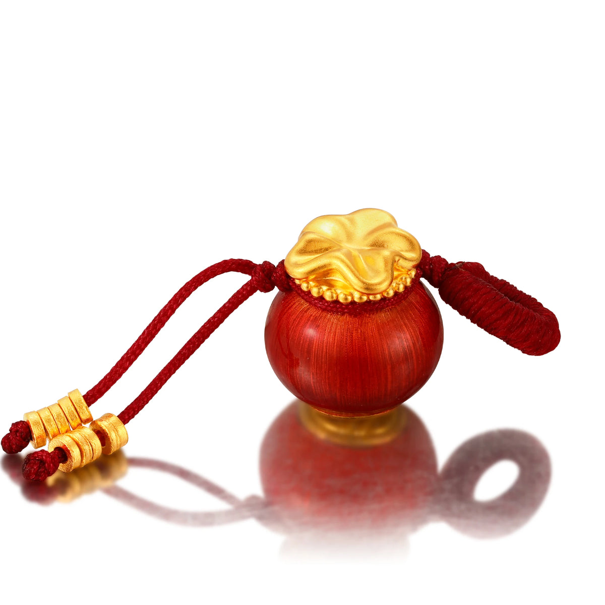 24K Solid Gold Brushed Glass Red Fortune Bag Charm 0.7g