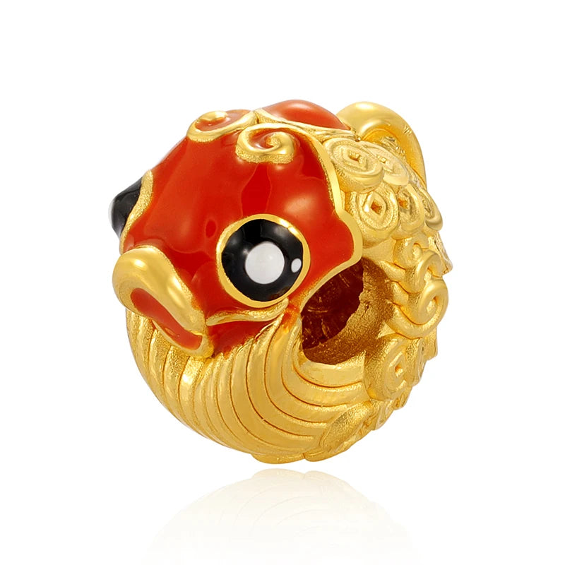 24K Gold Goldfish Absorb Wealth Beaded DIY Bracelet Chinese Wealth Jewelry 0.35g