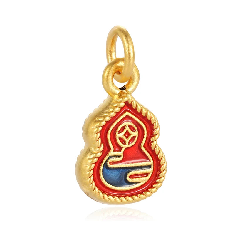 0.35g Trendy 24K Solid Gold Jewelry Accessories Micro-hard Gold Gourd Enamel Pendant Customizable Packaging OEN/ODM Cute