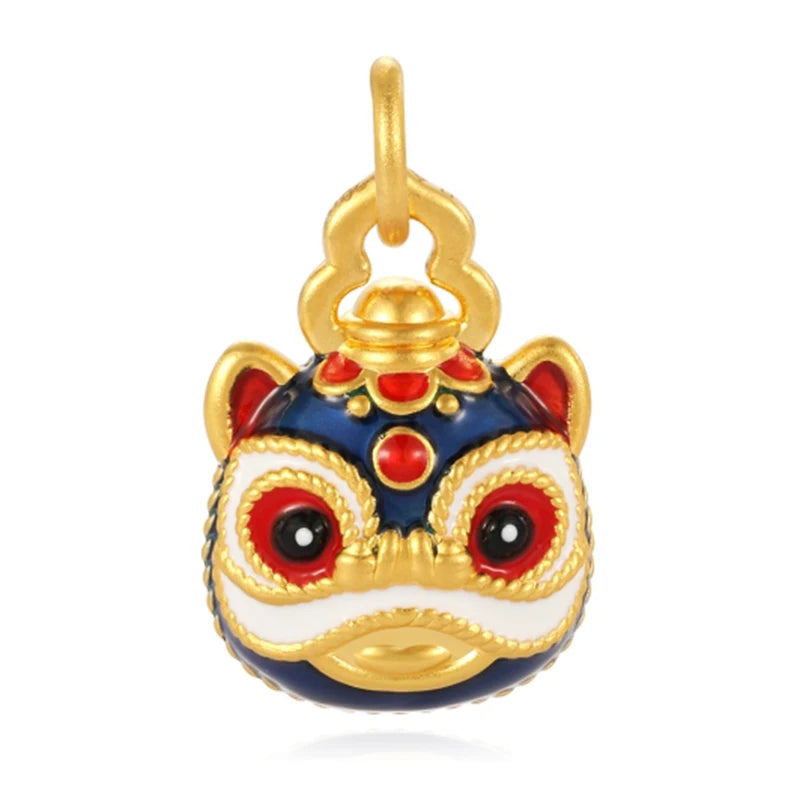 24K Gold Enamel Lion Head Pendant Bracelet Chinese Style Jewelry For Women 0.4g