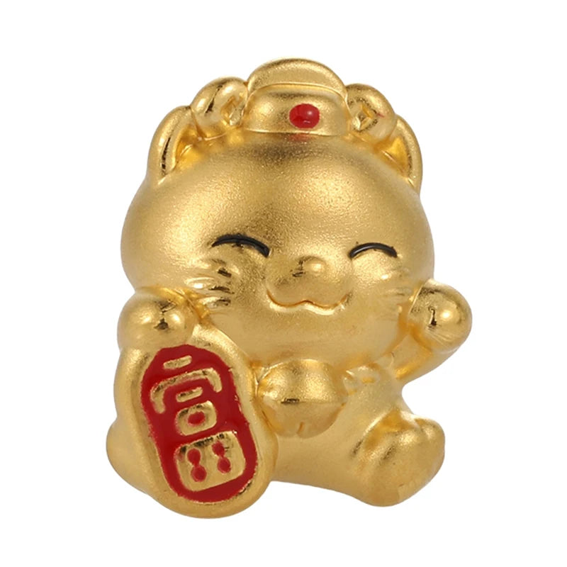 24K Gold Lucky Cat Beaded DIY Bracelet Teen Elegant Wealth Jewelry 0.45g