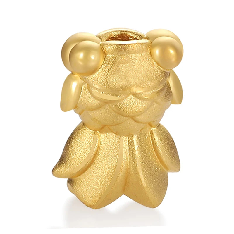 Trendy fashion culture 24K micro-hard gold pure gold small golden fish shape bracelet beaded high-end gold jewelry