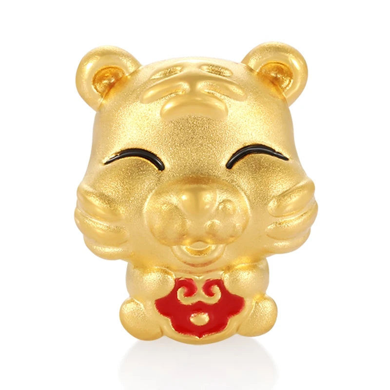 Tiger Shape 24K Solid Gold Beaded High-End Luxury Cute Style Sandblasted Enamel Finish Bracelet Accessories