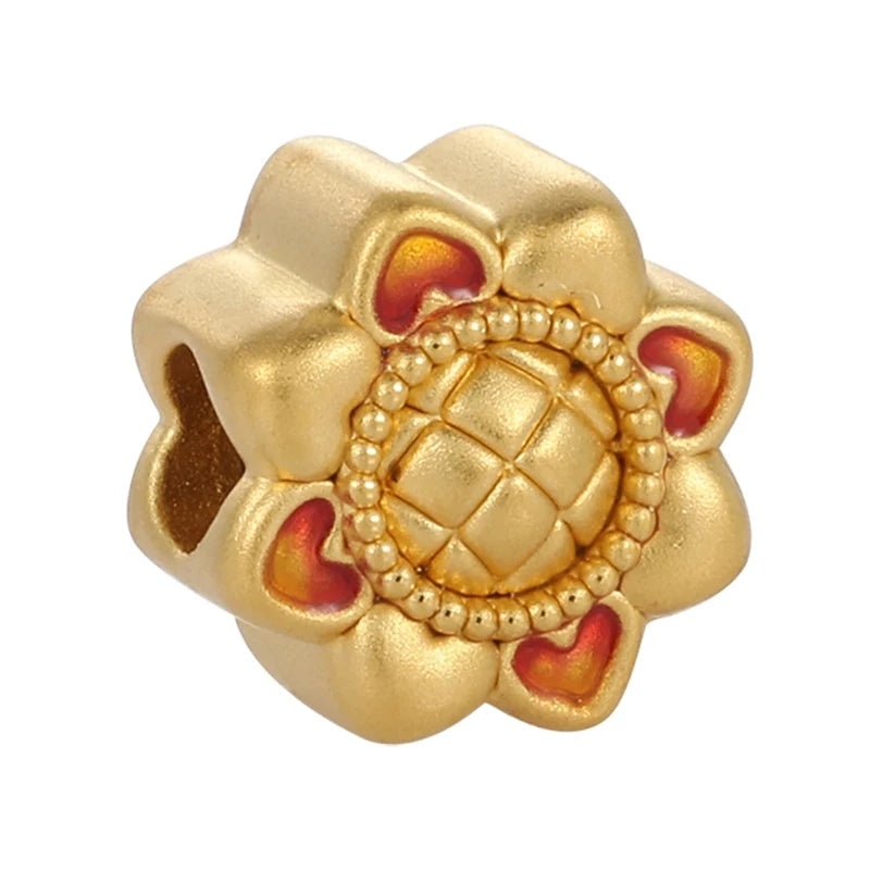 0.5g Cute Luxury Design 24K Solid Gold Micro-Hard Gold Flower Shape Beaded Bracelet with 3.0mm Aperture Jewelry Accessories