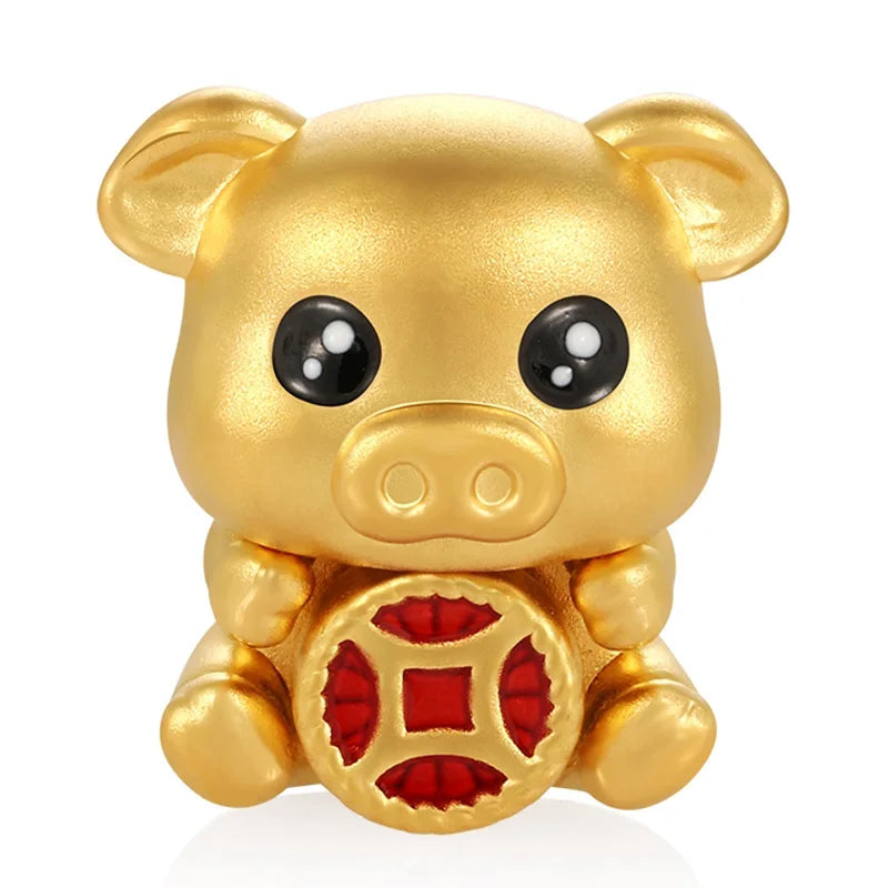 24k pure gold craftsmanship hard gold pig shape bracelet beaded high-end gold jewelry accessories