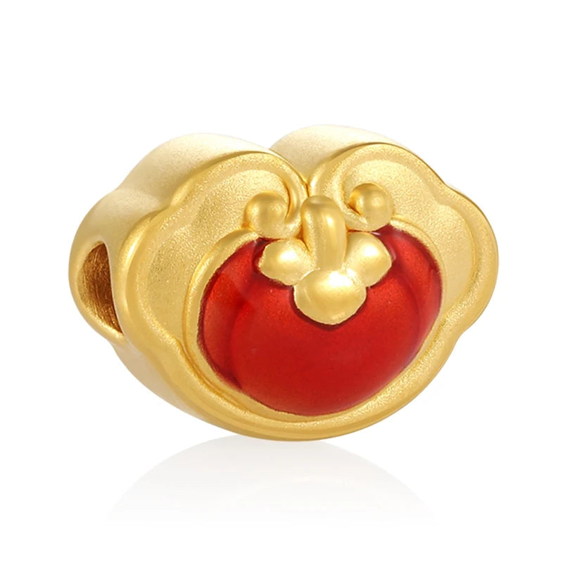 24K Gold Persimmon All Wishes Fulfilled Beaded Bracelet Elegant Auspicious Jewelry 0.45g