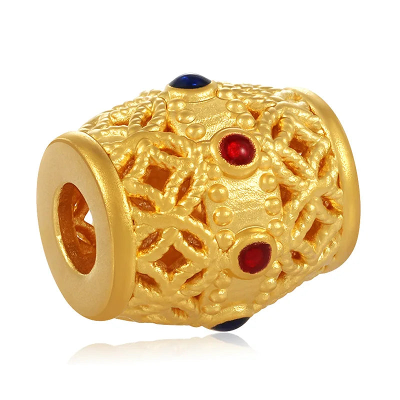 New Design High Quality Luxury Hard Gold 24K Solid Gold Filigree Beaded Bracelet Classical Style Enamel