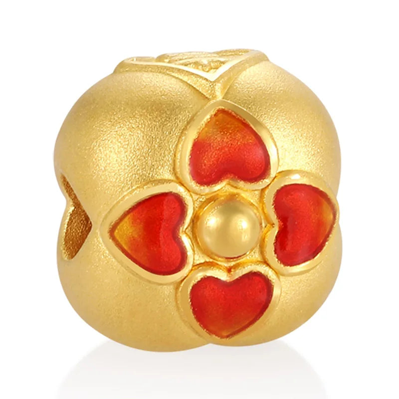 24K Pure Gold Beaded Bracelet Large Chinese Style New Design Slightly Hard Shape 4.0mm Aperture Jewelry Findings Components