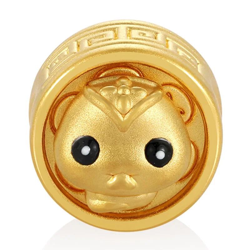24k pure gold craftsmanship hard gold snake shape rotatable round bracelet beaded high-end gold jewelry accessories