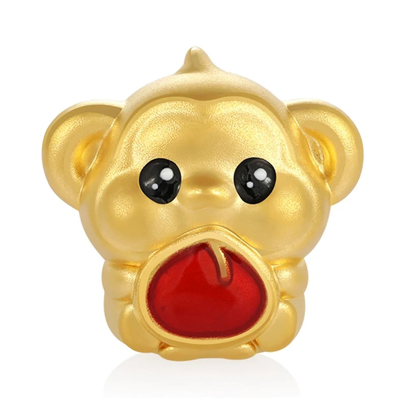 Chinese Zodiac culture 24k micro-hard gold pure gold peach monkey-shaped bracelet beaded high-end gold jewelry