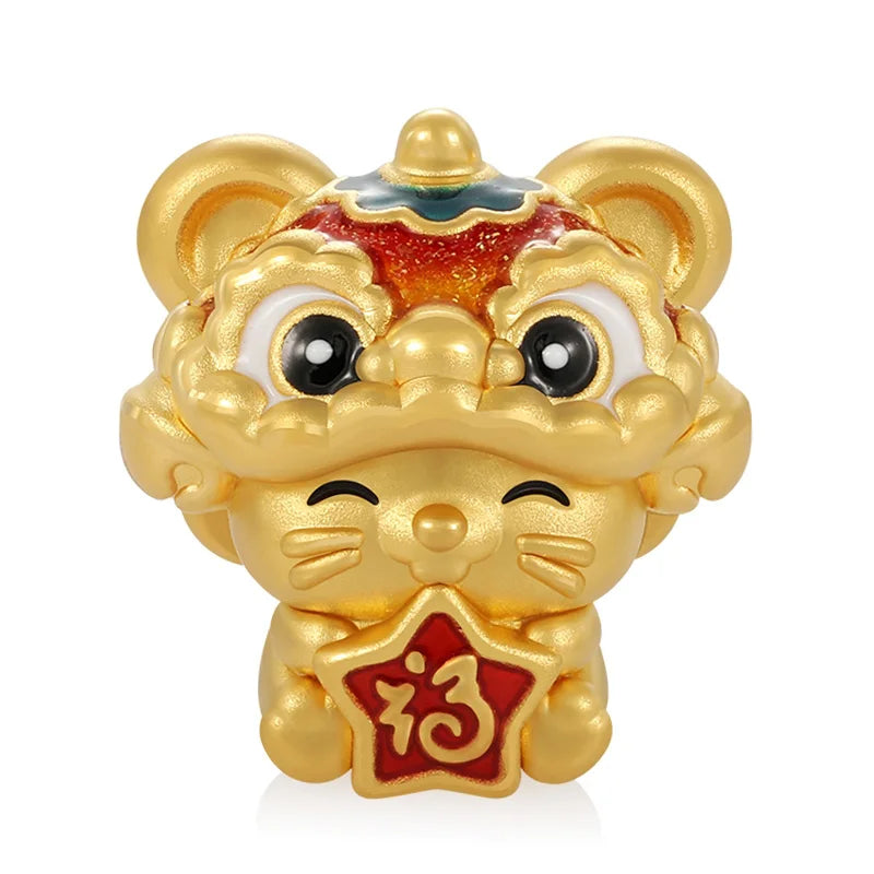 Lion awakening design zodiac culture cute style 24k micro-hard gold pure gold rat-shaped bracelet beaded luxury gold jewelry