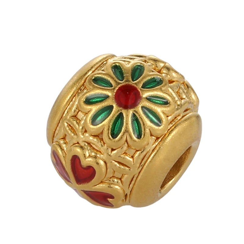 24K Gold Enamel Four Leaf Clover Beaded Bracelet Teen Wealth Jewelry 0.25g