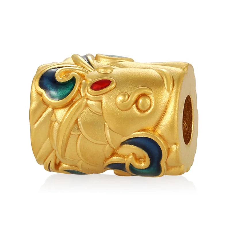 Enamel craftsmanship luxury design micro-hard gold 24k pure gold koi cylindrical bracelet beaded gold jewelry accessories