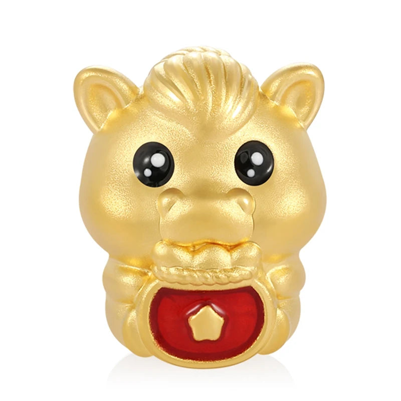Chinese Zodiac Culture 24K Micro-Hard Gold Pure Gold Horse-Shaped Beaded Classical High-End Bracelet Jewelry