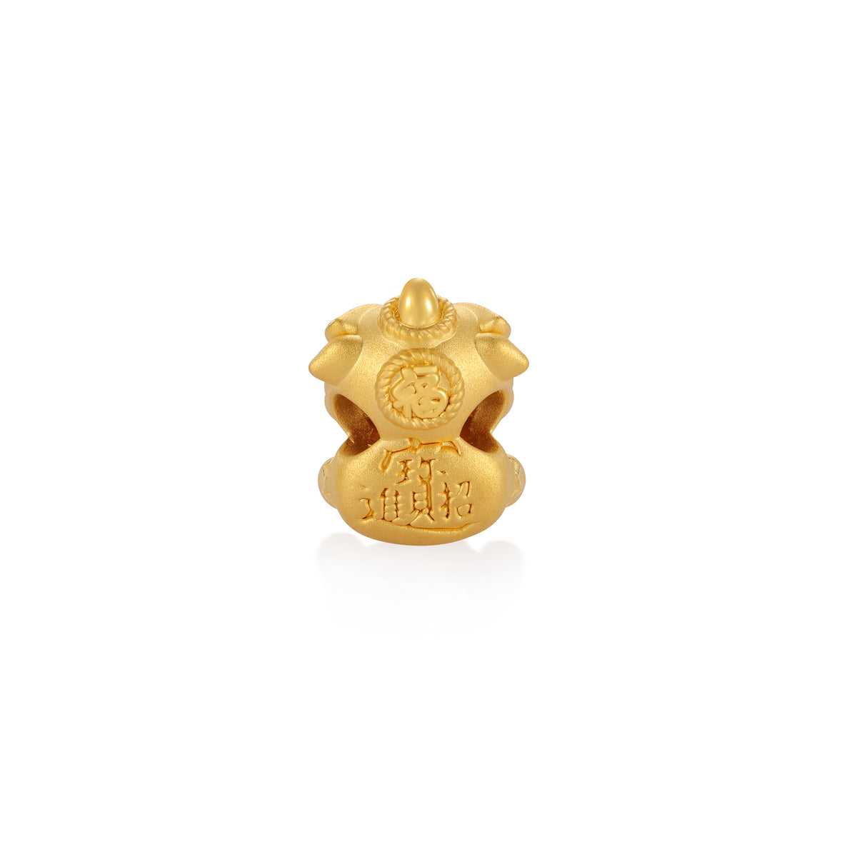 24K Solid Gold Lion Holding Gold Pearl Charm 1.8g
