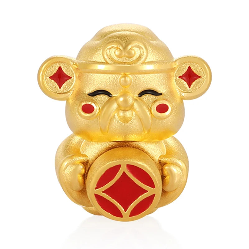 24K Gold God Of Wealth Beaded Charm Wealth Boost Jewelry 0.75g