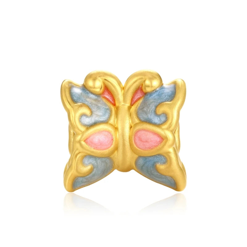 Micro-Hard Gold Multicolor Butterfly Cute Beaded Bracelet 24K Solid Gold 2.7mm Aperture Enamel Jewelry Findings Components