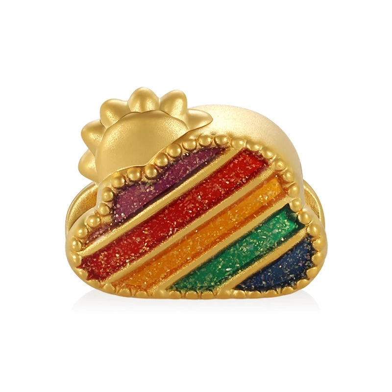 24K Solid Gold Rainbow Cloud Shape Beaded Bracelet High Quality Glitter Enamel Craft Jewelry Accessories