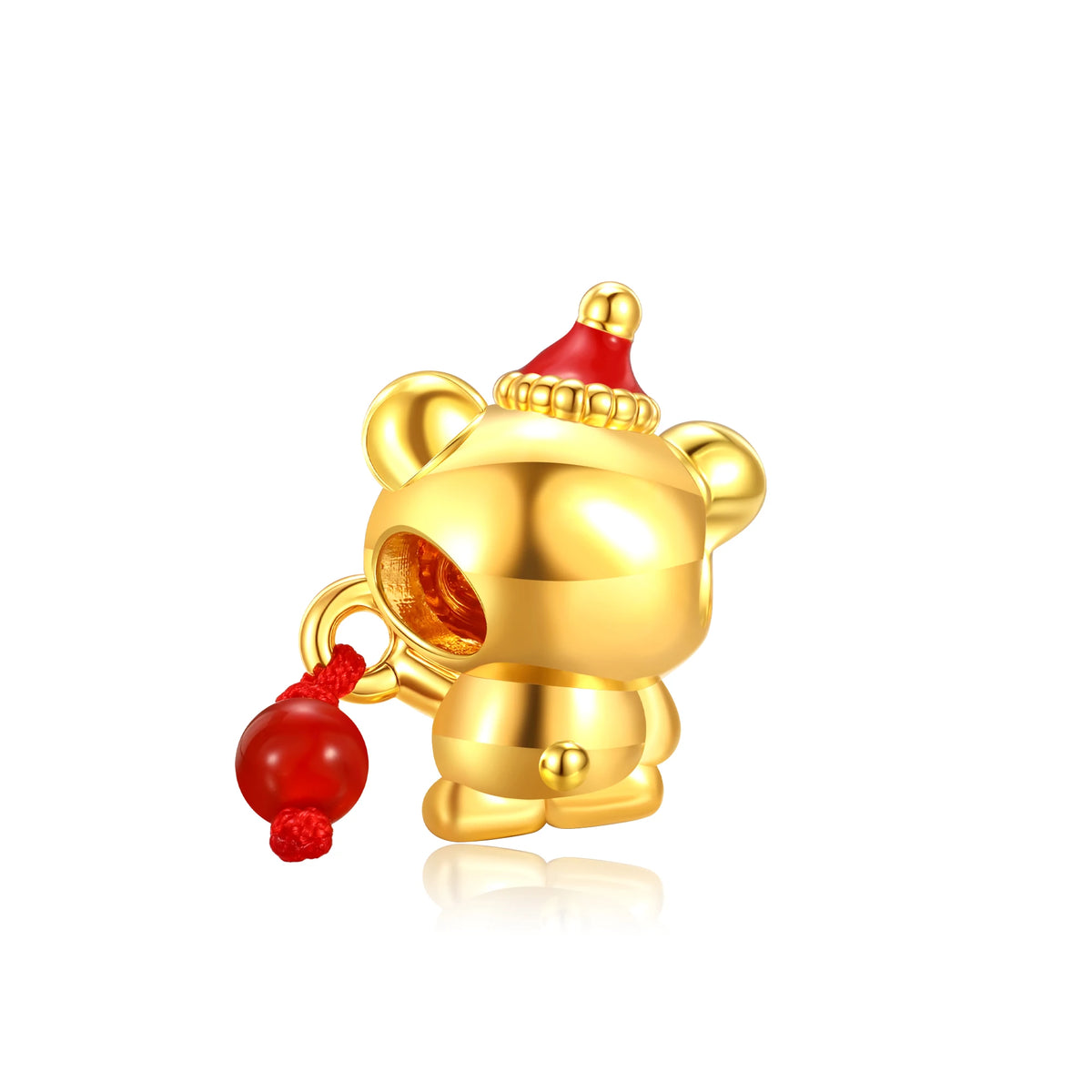 24K Solid Gold Red Hat Agate Bear Charm 0.7g