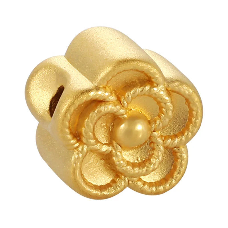 Newly Designed 24K Solid Gold Rose-Shaped Beaded Bracelet Sandblasted Brightening Classical Style High-End Jewelry Accessories