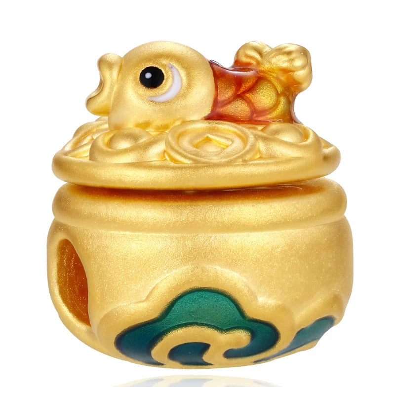 24K Gold Lucky Koi Fish Beaded Bracelet Minimalist Wealth Jewelry 0.95g
