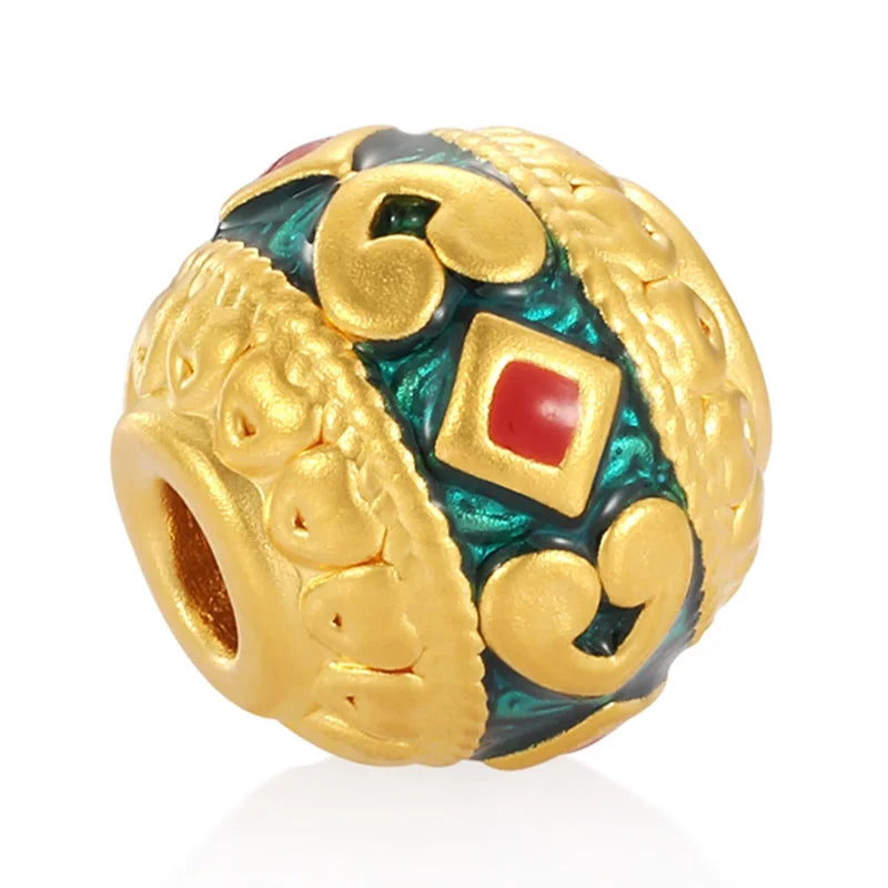 Luxury gold jewelry 24k pure gold micro-hard gold Dunhuang enamel bead shape bracelet beaded
