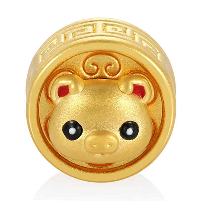 24k pure gold craftsmanship hard gold pig-shaped rotatable round bracelet beaded high-end gold jewelry accessories