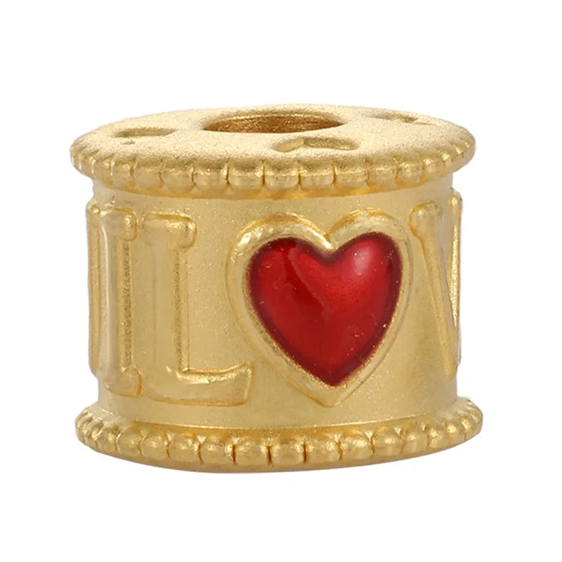 High-end 24k micro-hard gold fashion style love heart-shaped beaded pure gold bracelet beaded high-end jewelry accessories