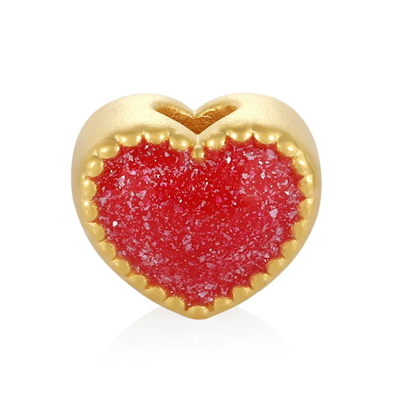Fashion High-End Luxury Design 24K Micro-Hard Gold Pure Gold Red Heart-Shaped Beaded Bracelet Glitter Gold Enamel Classical