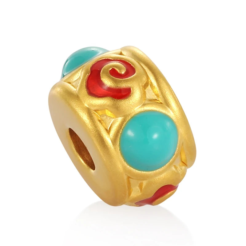 Mini 24K Gold Dunhuang Fortune Continuous Beaded DIY Charm Chinese Auspicious Jewelry 0.4g