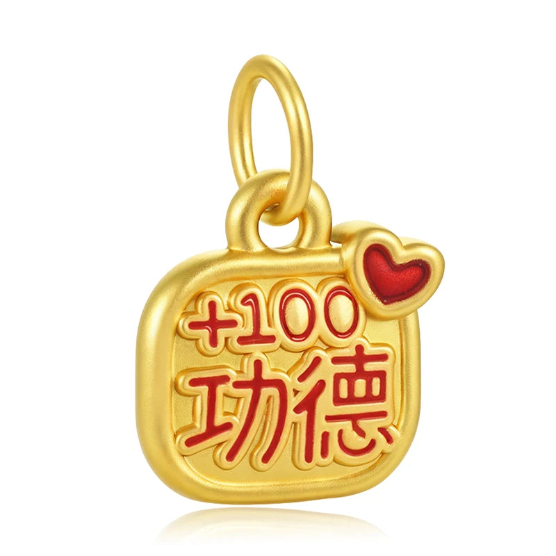 0.55g 5D 24K Yellow Gold Charm Enamel Pendant With the Chinese Characters Fine Jewelry Accessories