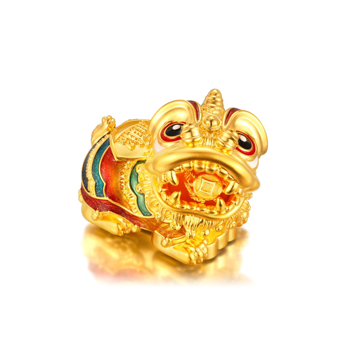 24K hard gold ball-included right-turning awake lion ornament BJ007 20g