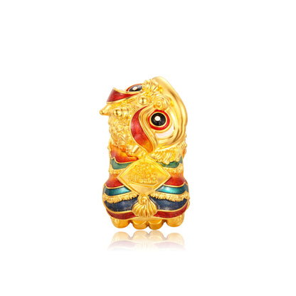 24K hard gold ball-included right-turning awake lion ornament BJ007 20g