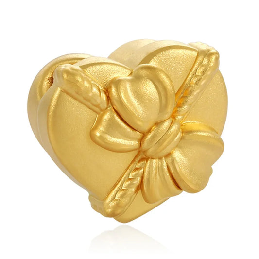 24K Gold Heart Gift Box Beaded DIY Accessory Minimalist Lucky Jewelry 0.6g