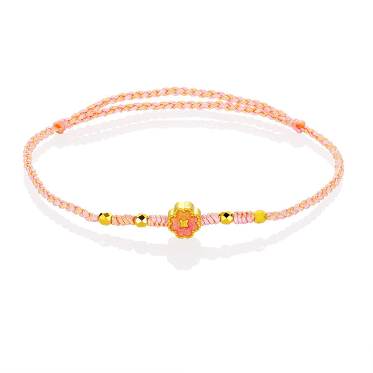 Exquisite design gorgeous braided rope four-leaf clover beaded 24K pure gold micro-hard gold high-end jewelry