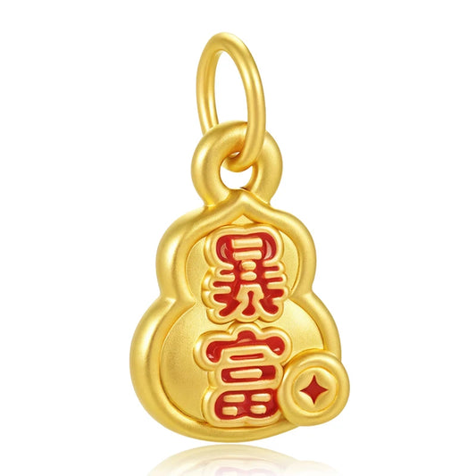 0.55g 5D Yellow Gold Buddhist Style Ethnic Fine Jewelry Get Rich Overnight Pendant with Red Enamel and Charm