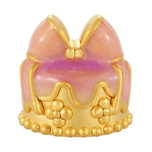 Cake-shaped Classical 24K Solid Gold Bow Beaded Bracelet 3.8mm Aperture Sandblasted Brightening Jelly Enamel Surface Treatment