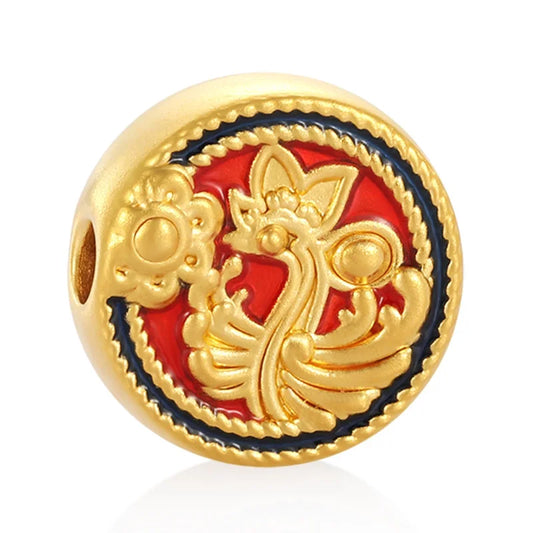 Luxury style Chinese retro 24K micro-hard gold solid gold Dunhuang phoenix pattern bracelet beaded