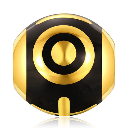 24K Gold Enamel Large Auspicious Dzi Bead Rotatable Charm Unique Minimalist Jewelry 1.95g