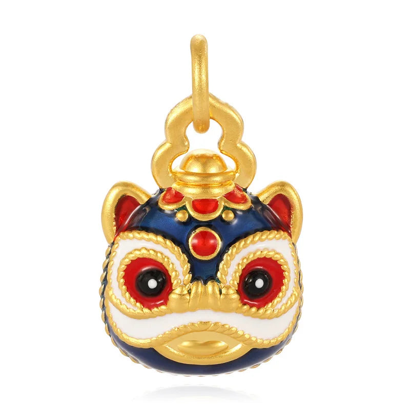 High-End Chinese Style 24K 5D Solid Golden Lion Shape Pendant Cute Style Fine Pendant & Charm for Gift