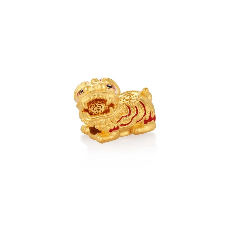 Blessing Lion 1.4g Beaded 24k Solid Gold Bracelet Rotatable Parts Jewelry Findings & Components for Family Members' Gifts