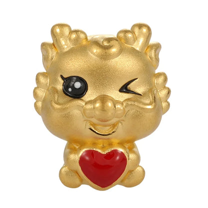 Dragon Shaped Amulet Beaded Bracelet 24K Solid Gold Classical Style Zodiac Series 3.3mm Aperture Sandblasted Enamel Finish