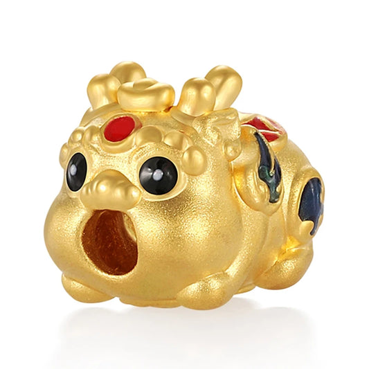 0.35g 5D 24K Solid Gold Charm Pixiu Pendant With Enamel,Cute and Fun Fine Jewelry Accessories Bringing in Flowing Wealth