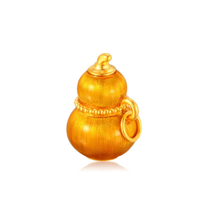 24K Solid Gold Brushed Amber Gold Gourd Charm 1.4g