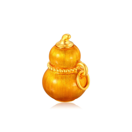 24K Solid Gold Brushed Amber Gold Gourd Charm 1.4g