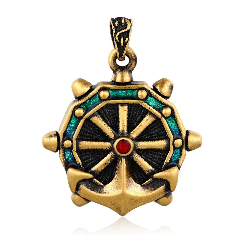 Hard Gold Compass Charms 24K Pure Gold Classical Luxury Electric Black Necklace Accessories