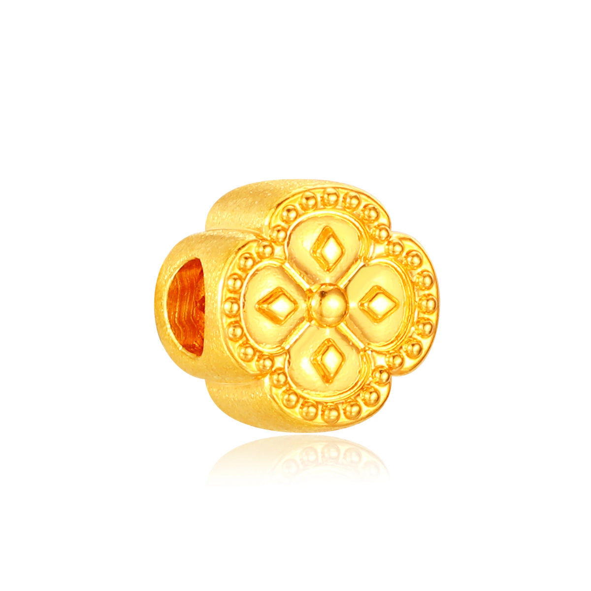 Four Leaf Wealth Fortune Spacer Bead Gold Charm - 0.2g