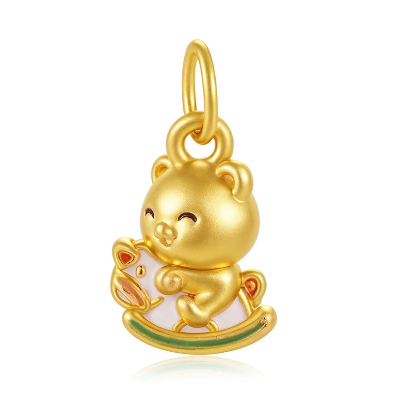 Wholesale 24K solid gold trojan horse bear-shaped pendant 0.6g necklace accessories high-end gold pendant